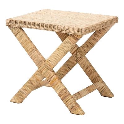 Baxton Studio Farica Modern Bohemian Natural Rattan and Mahogany Accent Bench