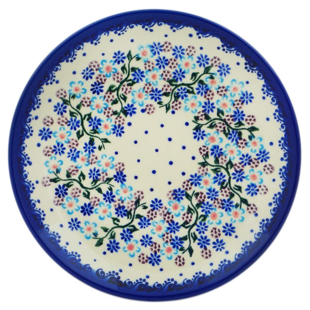 Polmedia Polish Pottery Dessert Plate UNIKAT - Stormy Vines Pattern Handmade in Boleslawiec Poland by Ceramika Bona + Certificate of Authenticity