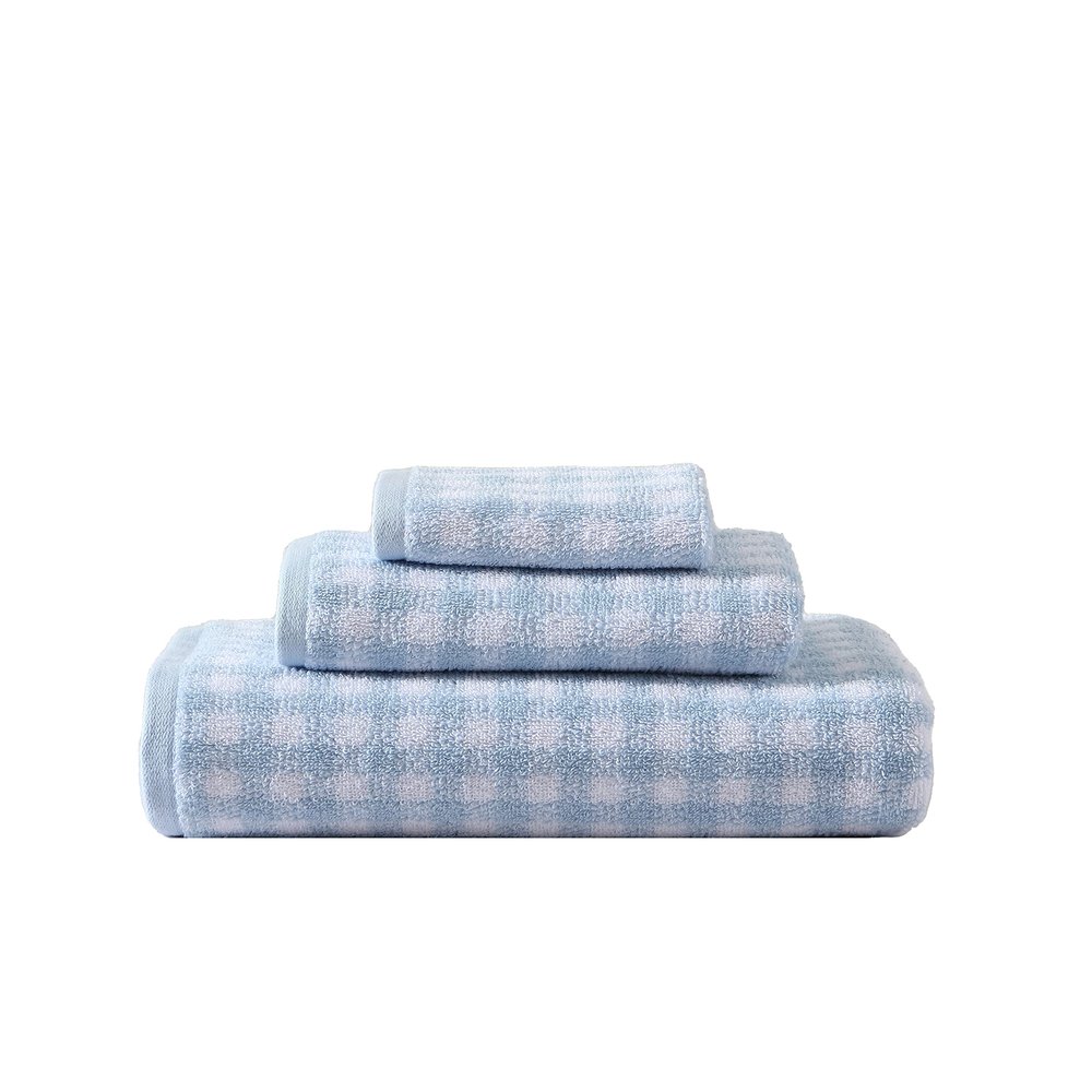 Laura Ashley - Bath Towels, Absorbent & Fade Resistant Cotton Towels, Dorm Essentials (Ginny Blue, 3-Piece)