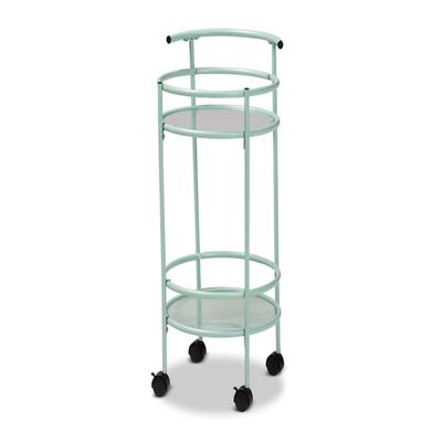 Baxton Studio Newell Mid-Century Modern Green Finished Metal 2-Tier Kitchen Cart