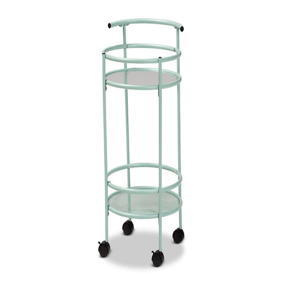 Baxton Studio Newell Mid-Century Modern Green Finished Metal 2-Tier Kitchen Cart