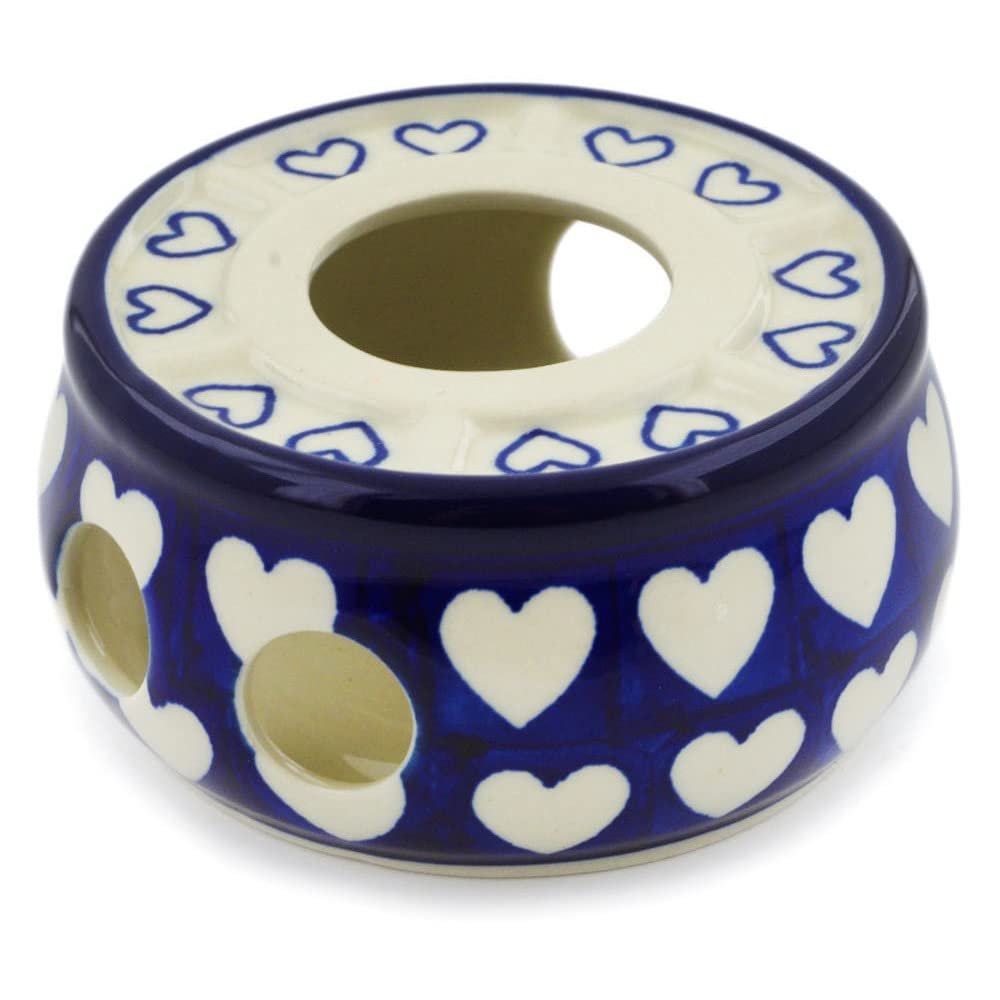 Polmedia Polish Pottery Heater - Hypnotic Hearts Pattern Handmade in Boleslawiec Poland by Ceramika Artystyczna + Certificate of Authenticity