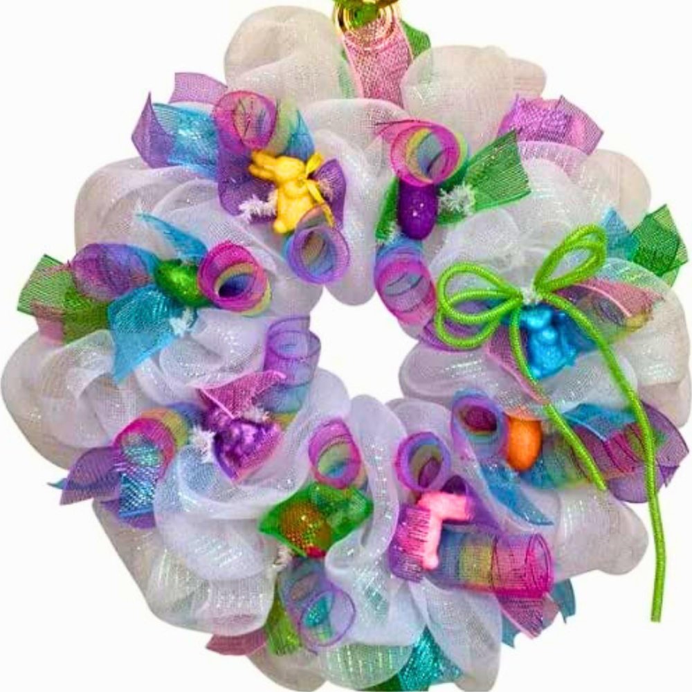 Easter Wreath, Luxury Handmade  Easter Eggs and Bunnies Ribbon Front Door Decor, 24 or 28 Inch