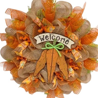 Spring Wreath, Luxury Handmade - Carrot Bunch Welcome Front Door Decor, 24 or 28 Inch