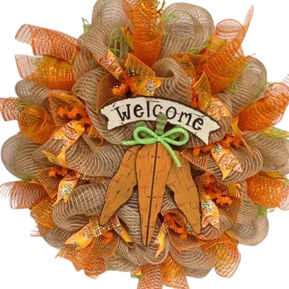 Spring Wreath, Luxury Handmade - Carrot Bunch Welcome Front Door Decor, 24 or 28 Inch