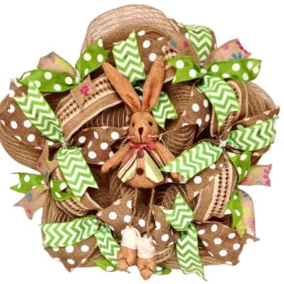 Handmade Adorable Deco Mesh Easter Bunny Wreath