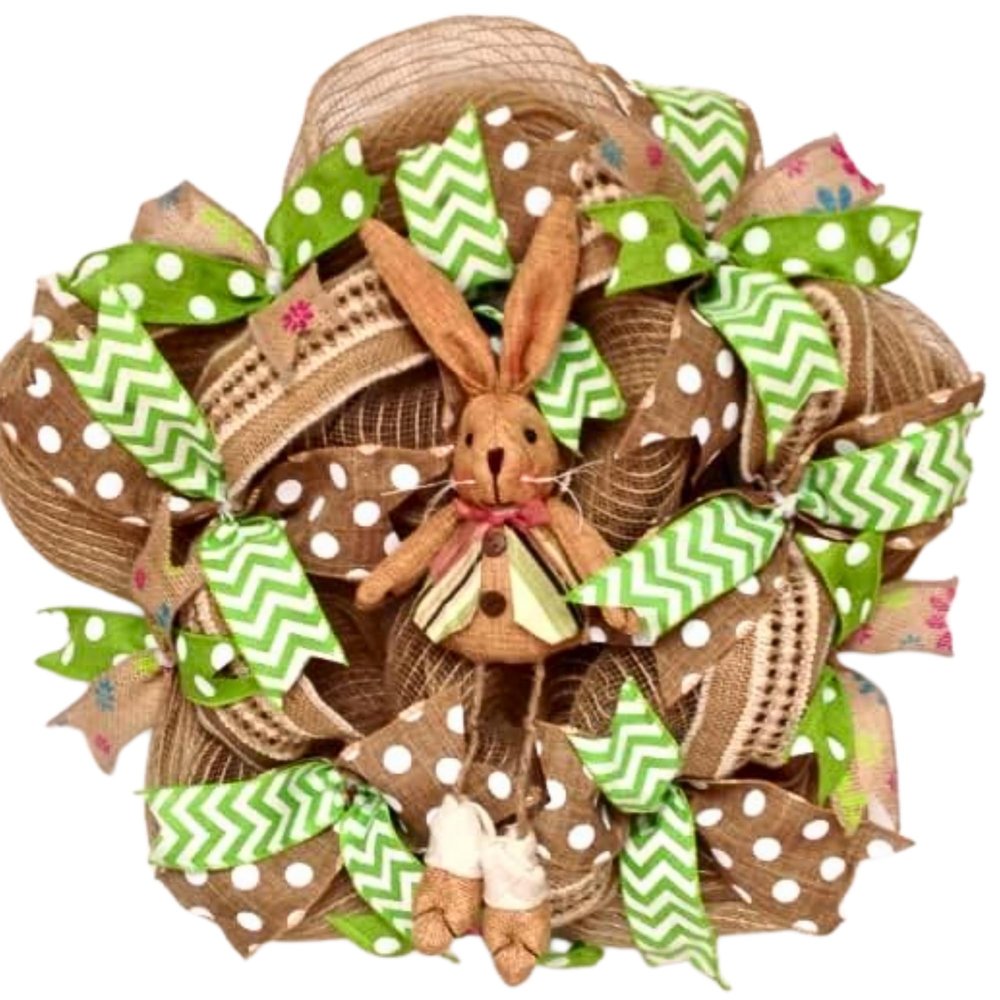 Handmade Adorable Deco Mesh Easter Bunny Wreath
