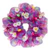 Pastel Plaid Easter Egg Deco Mesh Ribbon Wreath with White Flowers. Available in 24 inch and 28 inch diameters view 1