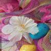 Pastel Plaid Easter Egg Deco Mesh Ribbon Wreath with White Flowers. Available in 24 inch and 28 inch diameters view 2