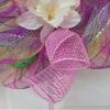 Pastel Plaid Easter Egg Deco Mesh Ribbon Wreath with White Flowers. Available in 24 inch and 28 inch diameters view 3