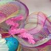 Pastel Plaid Easter Egg Deco Mesh Ribbon Wreath with White Flowers. Available in 24 inch and 28 inch diameters view 4