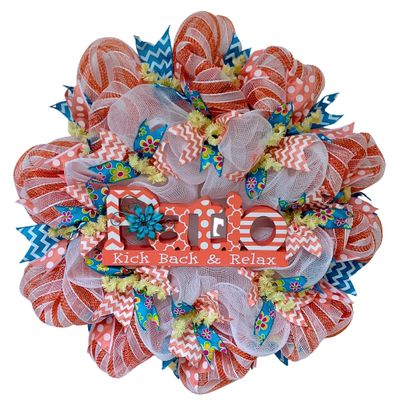 Spring Wreath, Luxury Handmade - Kick Back and Relax Patio Front Door Decor, 24 or 28 Inch