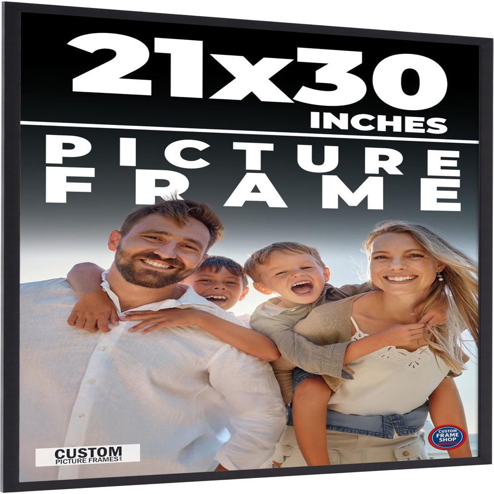 21x30 Frame Black Real Wood Picture Frame Width 0.75 Inches | Interior Frame Depth 0.5 Inches | Noir Classique Mid Century Photo Frame Complete with UV Acrylic, Foam Board Backing & Hanging Hardware