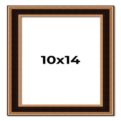 10x14 Frame Gold Brown Plein Air Vintage Solid Wood Picture Frame | 1.75 Inches Moulding Width | Interior Depth 0.5 Inches | Complete with UV Acrylic Plexiglass, Foam Board Backing & Hanging Hardware