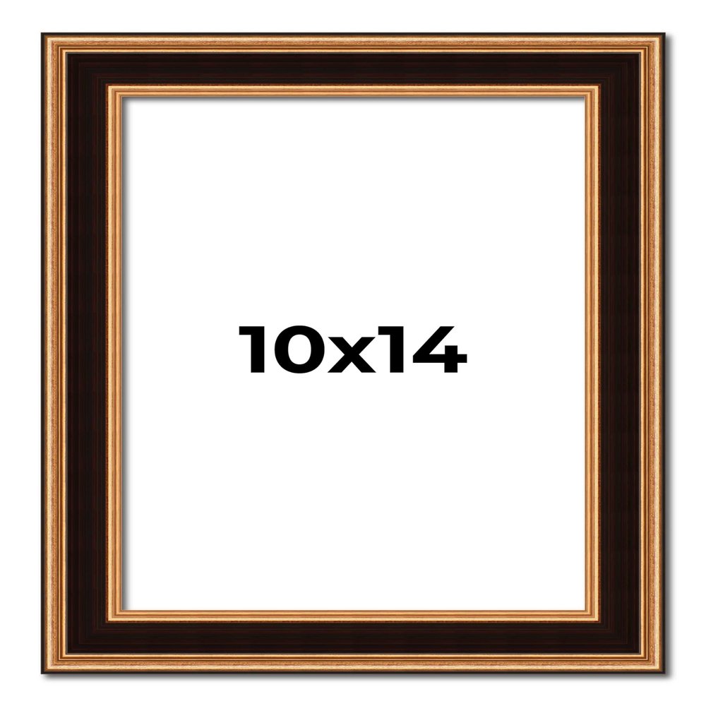 10x14 Frame Gold Brown Plein Air Vintage Solid Wood Picture Frame | 1.75 Inches Moulding Width | Interior Depth 0.5 Inches | Complete with UV Acrylic Plexiglass, Foam Board Backing & Hanging Hardware