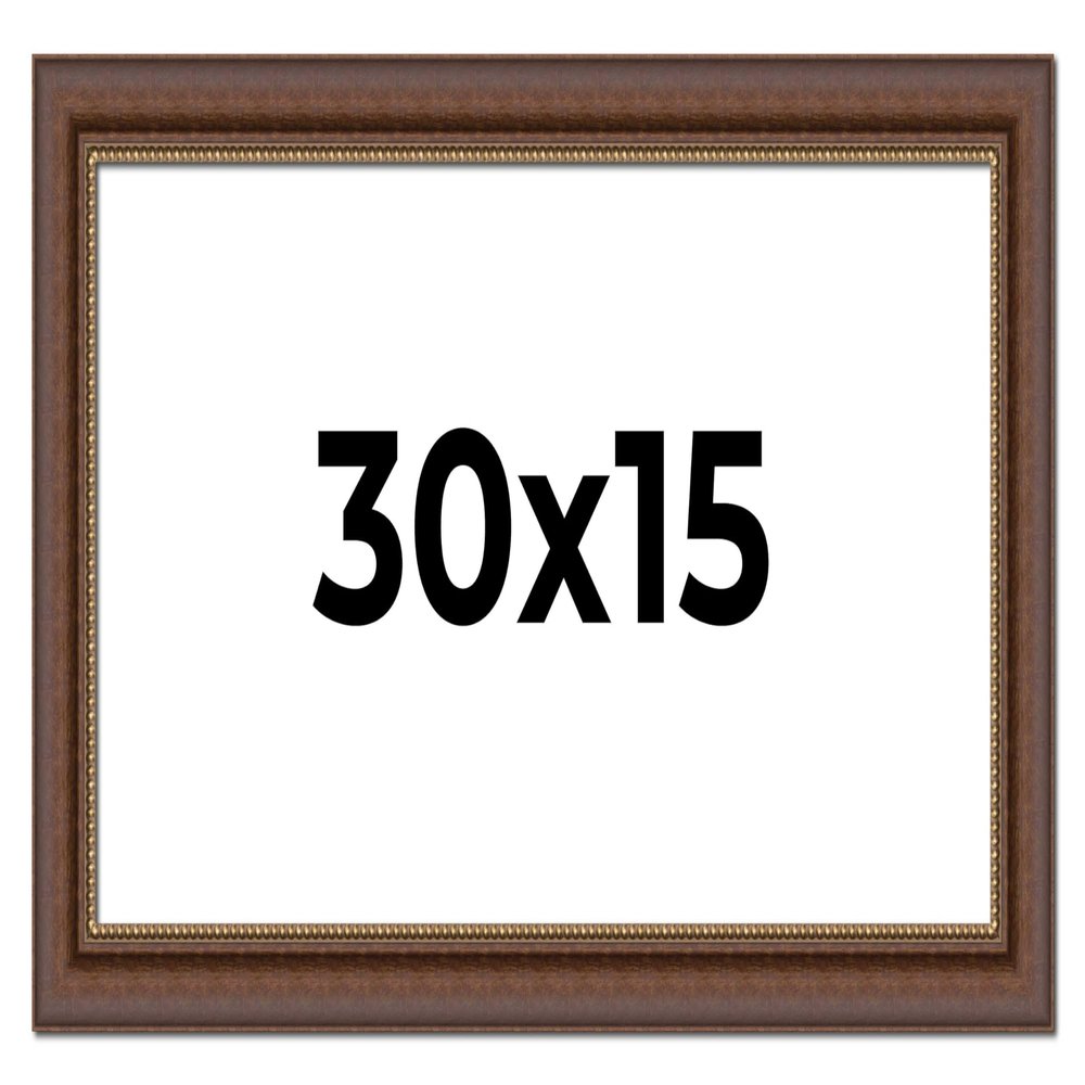 30x15 Frame Brown Beaded Copper Solid Wood Picture Frame Width 2 Inches | Interior Frame Depth 0.5 Inches | Marron Photo Frame | Complete with UV Acrylic, Foam Board Backing & Hanging Hardware