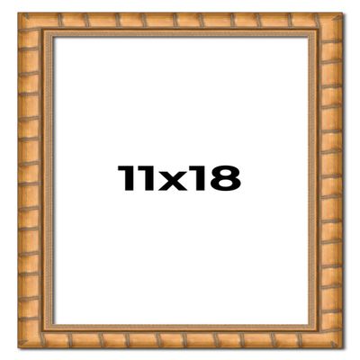 11x18 Frame Gold Real Wood Picture Frame Width 1.5 Inches | Interior Frame Depth 0.5 Inches | Rustic Gold Bamboo Photo Frame Complete with UV Acrylic, Foam Board Backing & Hanging Hardware