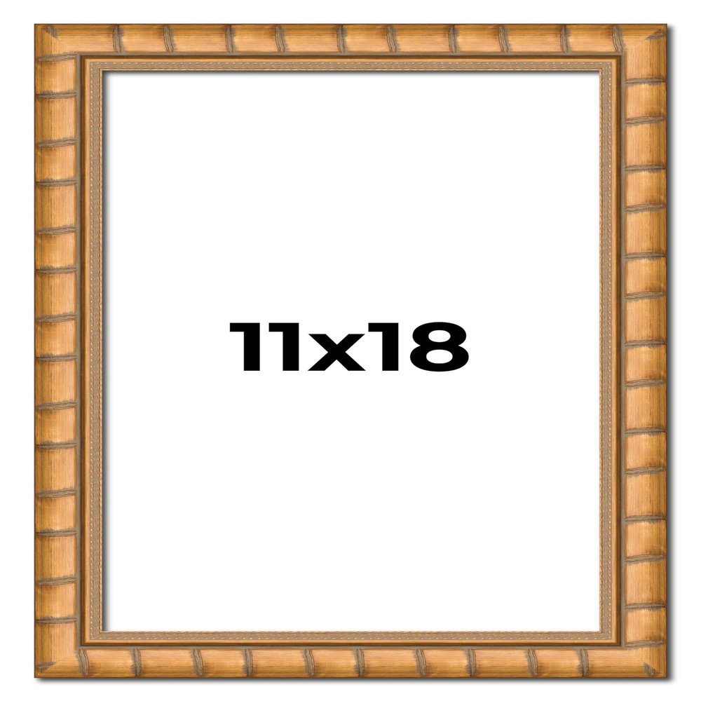 11x18 Frame Gold Real Wood Picture Frame Width 1.5 Inches | Interior Frame Depth 0.5 Inches | Rustic Gold Bamboo Photo Frame Complete with UV Acrylic, Foam Board Backing & Hanging Hardware