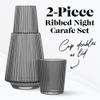 American Atelier 37 oz Vintage Bedside Water Carafe with Tumbler  9.25" Ribbed Glass Pitcher with Cup Lid for Bedroom, Guest Room, Office, Vanity, Decorative & Practical Drinkware (Gray) view 2