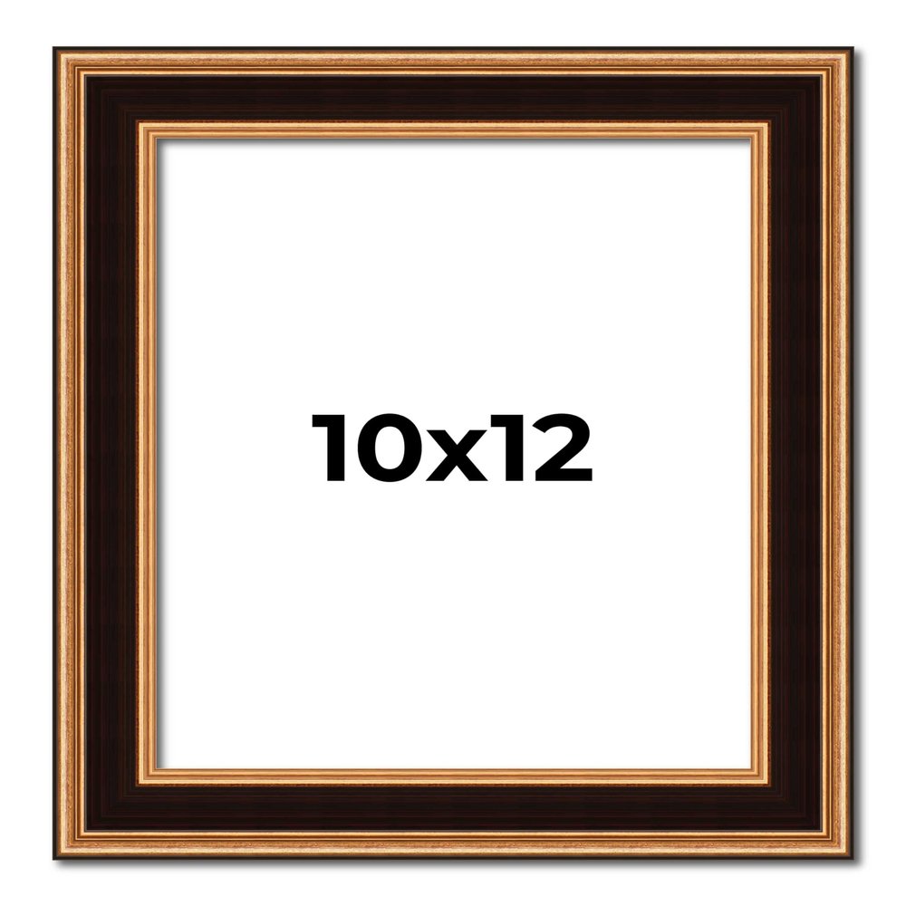 10x12 Frame Gold Brown Plein Air Vintage Solid Wood Picture Frame | 1.75 Inches Moulding Width | Interior Depth 0.5 Inches | Complete with UV Acrylic Plexiglass, Foam Board Backing & Hanging Hardware