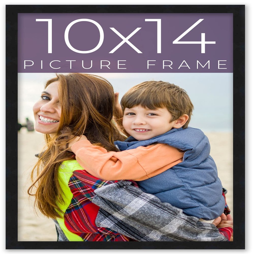 10x14 Frame Black Real Wood Picture Frame Width 0.75 Inches | Interior Frame Depth 0.5 Inches | Black Mid Century Photo Frame Complete with UV Acrylic, Foam Board Backing & Hanging Hardware