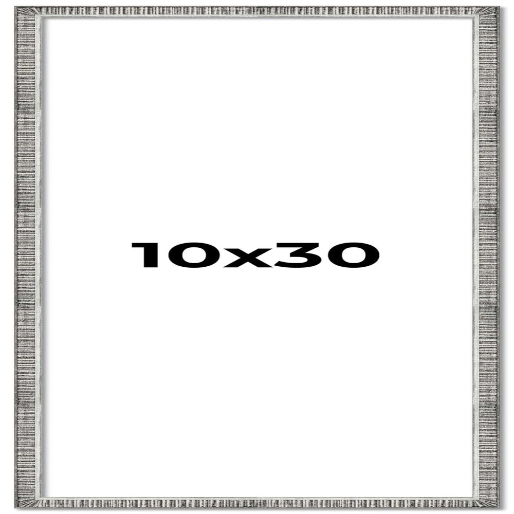 10x30 Frame Silver Grey Distressed Solid Wood Picture Frame | 0.75 Inch Moulding Width | Interior Depth 0.5 Inches | Kingsley Silver Rustic Frame with UV Acrylic, Foam Board Backing & Hanging Hardware