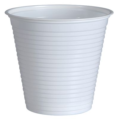 Cups, Cold, Drinking Cup with Grooves, 7.1 Ounce, White, 3.46" Height, 2.76" Diameter, PS