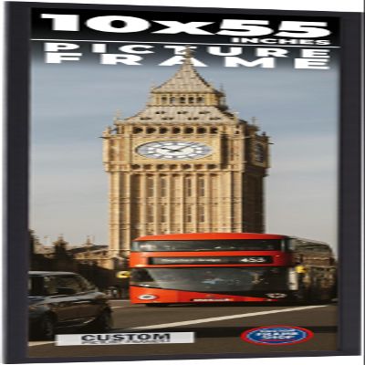 10x55 Frame Black Real Wood Picture Frame Width 0.75 Inches | Interior Frame Depth 0.5 Inches | Noir Classique Mid Century Photo Frame Complete with UV Acrylic, Foam Board Backing & Hanging Hardware