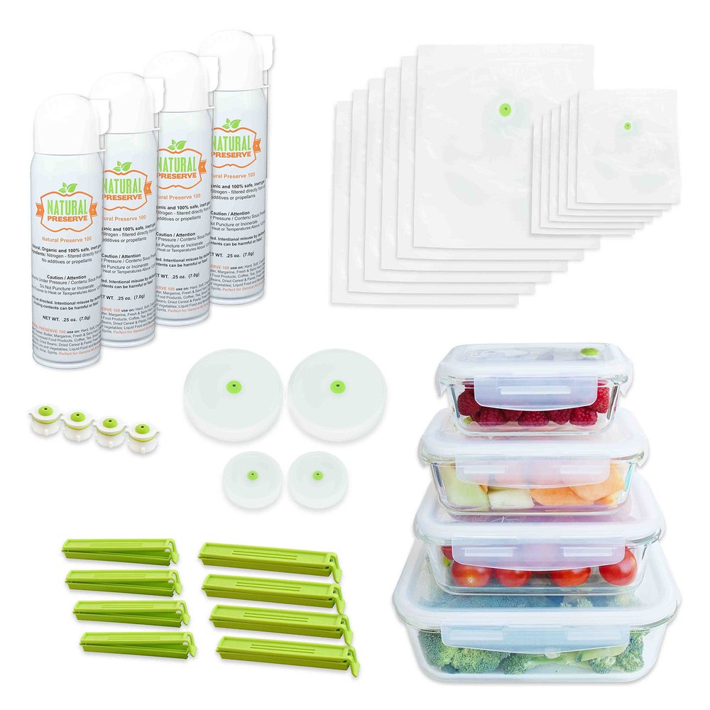 40PCS MAPWARE Food Storage/Packaging System - Extend Food Freshness 10x - Borosilicate Glass Food Containers with Lids - BPA-Free, Reusable Food Storage Bags - Kitchen Containers - Jar Canning Lid