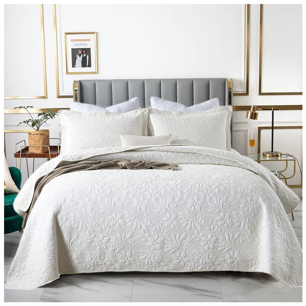Blue Quilt Set Queen King Size Quilt Bedding Set, 3 Pieces Lightweight Soft Coverlet Modern Style King Coverlet, Stitching is Perfect, Wrinkle, Bedspread Set for All Seaso,White c,Queen
