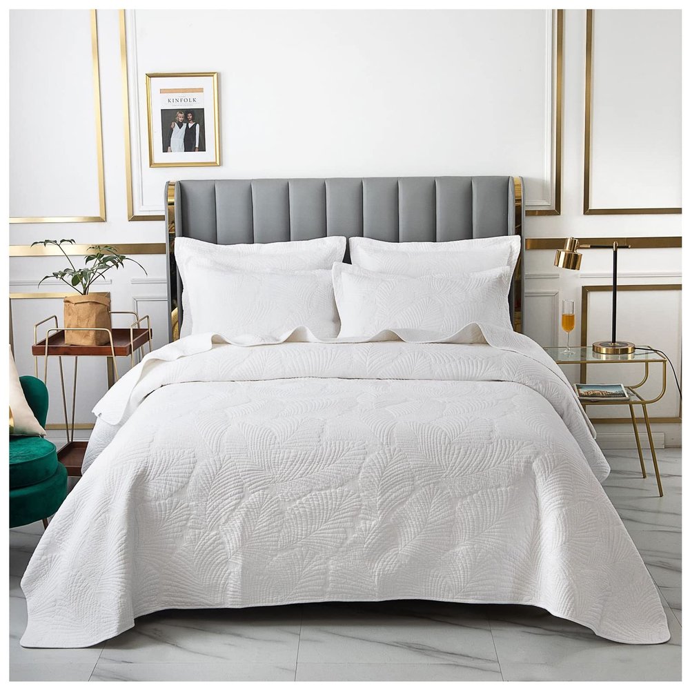 Blue Quilt Set Queen King Size Quilt Bedding Set, 3 Pieces Lightweight Soft Coverlet Modern Style King Coverlet, Stitching is Perfect, Wrinkle, Bedspread Set for All Seaso,White b,Queen