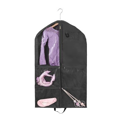 1 Pack Garment Bag for Travel Storage,Dance Costumes Competition Bag,Girls Dress Recital Dance Bag Kids Garment Bags for Hanging Clothes,Clear Cheer Uniform Garment Bag.Black