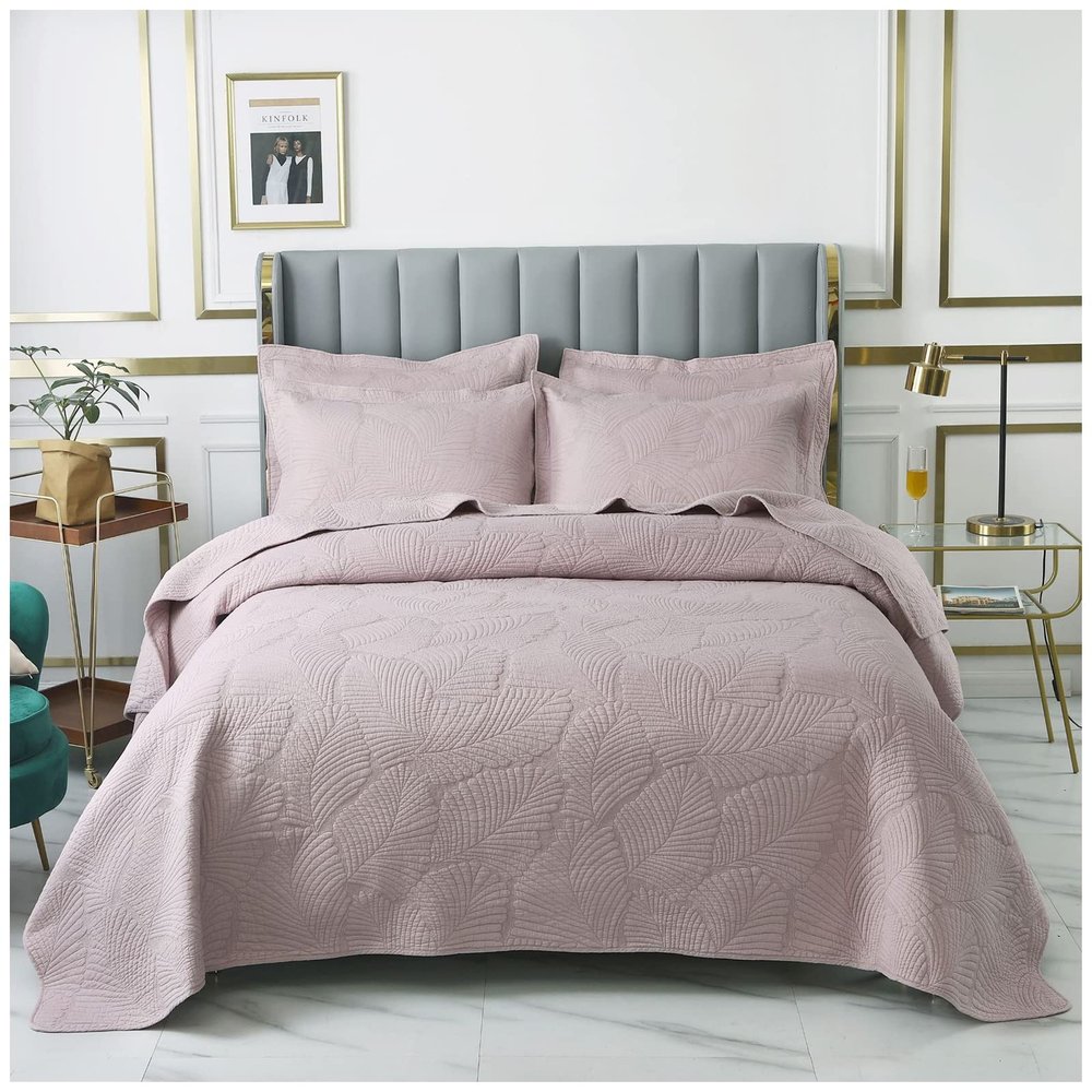 Blue Quilt Set Queen King Size Quilt Bedding Set, 3 Pieces Lightweight Soft Coverlet Modern Style King Coverlet, Stitching is Perfect, Wrinkle, Bedspread Set for All Seaso,Pink b,Queen