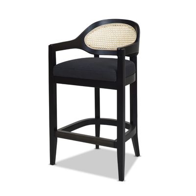 Jennifer Taylor Home Mila Mid-Century Modern 27" Cane Back Counter Stool, Natural Black Linen