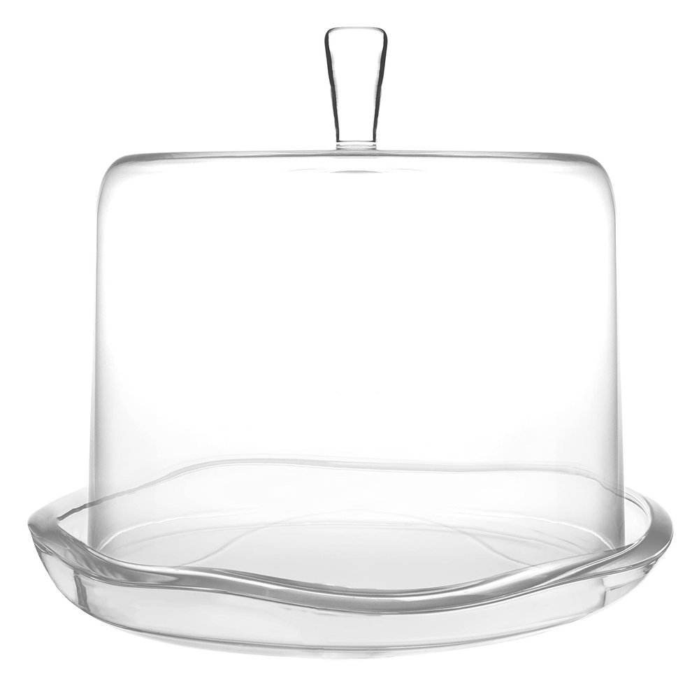 Barski Cake Plate with Dome - Glass - Large 2 Pc Set - Cake Plate with Wavy Edge 13.5" Diameter - Large 11.5 " Diameter Cake Dome for Cake - Cheese - Fruit - - Made in Europe