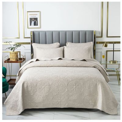 Blue Queen King Size Quilt Set with Pillow Shams, Quilt Reversible 3 Piece Bedding Set, Ultrasonic Quilting Technology, Soft, Wrinkle, Pilling Resistance, Bedspread Coverlet Set,Beige a,Queen