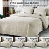 Blue Queen King Size Quilt Set with Pillow Shams, Quilt Reversible 3 Piece Bedding Set, Ultrasonic Quilting Technology, Soft, Wrinkle, Pilling Resistance, Bedspread Coverlet Set,Beige a,Queen view 4