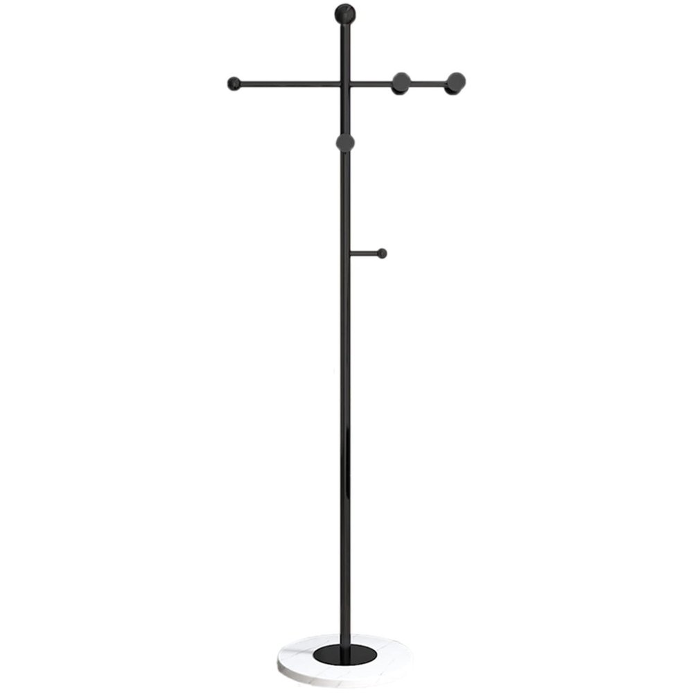 LFFH Coat Rack, Home Light Luxury Metal Clothes Hanger Marble Disc Base Coat Stand Simple Scarf Clothes Stand for Hotel Bedroom Den (Color : Black)