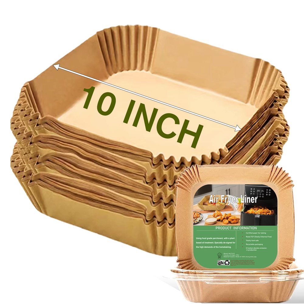10 Inch Largest Square Air Fryer Disposable Paper Liner, XXL 100Pcs Air Fryer Parchment Liners for 8QT or Bigger Air Fryer, Non-stick, Food Grade Baking Paper for Frying, Roasting and Microwave