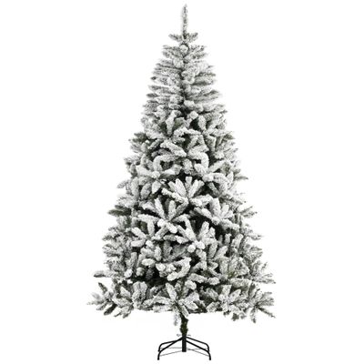 HOMCOM 7.5' Tall Unlit Snow Flocked Pine Artificial Christmas Tree with Realistic Branches, Green