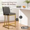 ALPHA HOME Counter Stools with Backs, 24 inch Bar Stools for Kitchen Island, Upholstered PU Leather Bar Chair with footrest, Great for Coffee Shop, Kitchen, Dining Room, Gray&Gold view 2