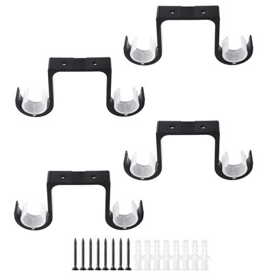 AddGrace Heavy Duty Double Curtain Rod Holders 4 Pack-Ceiling Curtain Rod Brackets Drilled Aluminum Alloy for Bedroom Living RoomBlack