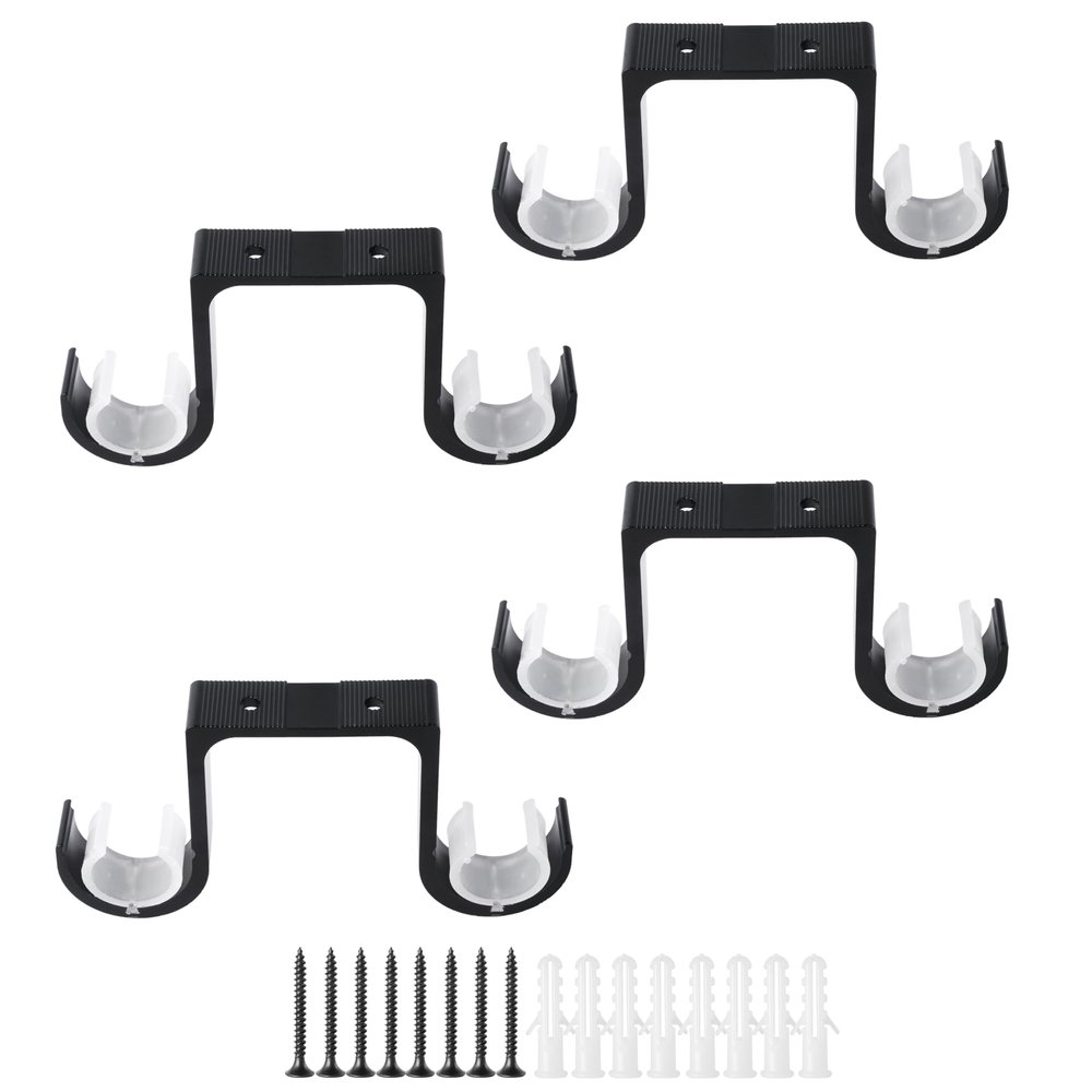 AddGrace Heavy Duty Double Curtain Rod Holders 4 Pack-Ceiling Curtain Rod Brackets Drilled Aluminum Alloy for Bedroom Living RoomBlack