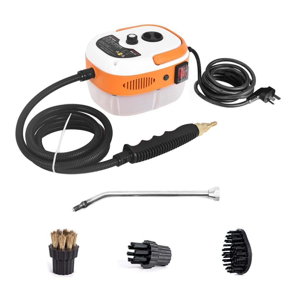 Irishom 2500W Handheld Steam Cleaner High Temperature Pressurized Steam Cleaning Machine Portable Car Steamer with Brush Heads (Orange)