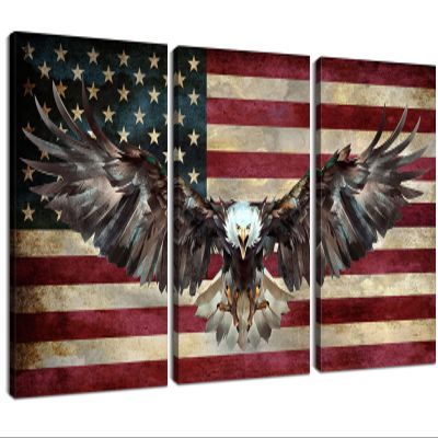 3 Piece American Flag Art American Decor Wooden Flag Wall Art Army Decor Patriotic Wall Decor Military Art Eagle Pictures Wall Decor for Living Room Bedroom Decor Ready to Hang (24''Wx36''Hx3PCS)