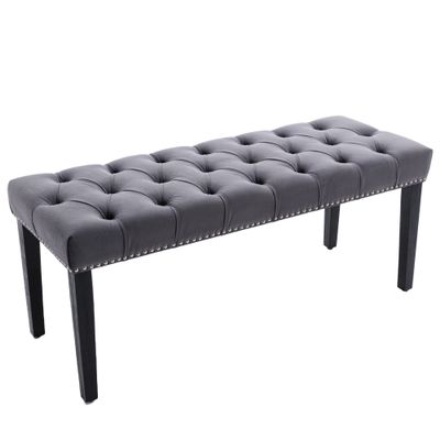 KCC Button-Tufted Ottoman Bench, Upholstered Bedroom Benches Velvet Footrest Stool Accent Bench for Entryway Dining Room Living Room Bedroom End of Bed, Dark Gray
