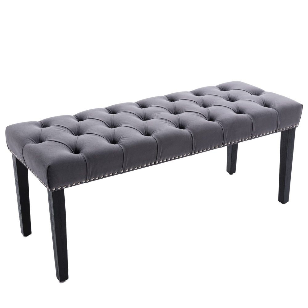 KCC Button-Tufted Ottoman Bench, Upholstered Bedroom Benches Velvet Footrest Stool Accent Bench for Entryway Dining Room Living Room Bedroom End of Bed, Dark Gray