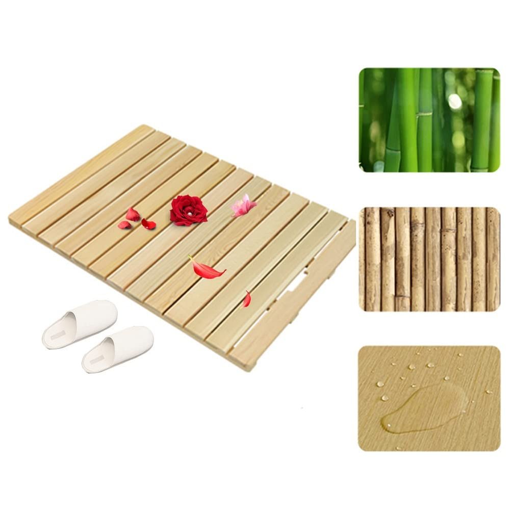 Bamboo Bath Mat, Wooden Shower Mat Non Slip for Bathroom, Floor Mat Square Rectangular for Sauna, Spa, Home Or Outdoor, 47 Different Sizes Natural 30X50Cm