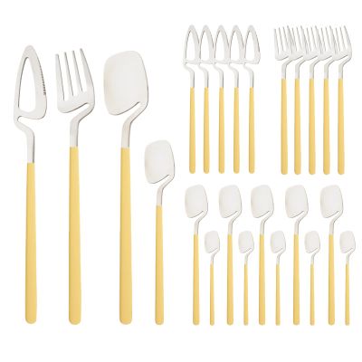 BRIIEC 24 Pcs Silverware Set Service for 6, Cute Macaron Color 304 Stainless Steel Flatware Set Eating Utensils Sets, Durable Restaurant Cutlery Set, Dishwasher Safe - Yellow & Silver