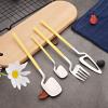 BRIIEC 24 Pcs Silverware Set Service for 6, Cute Macaron Color 304 Stainless Steel Flatware Set Eating Utensils Sets, Durable Restaurant Cutlery Set, Dishwasher Safe - Yellow & Silver view 3